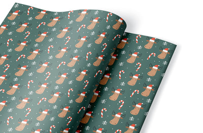 Wrapping paper, Boho holiday pattern, Xmas gift wrap sheets, Moose Christmas wrap, Candy cane paper rolls for corporate gifts, wps0147