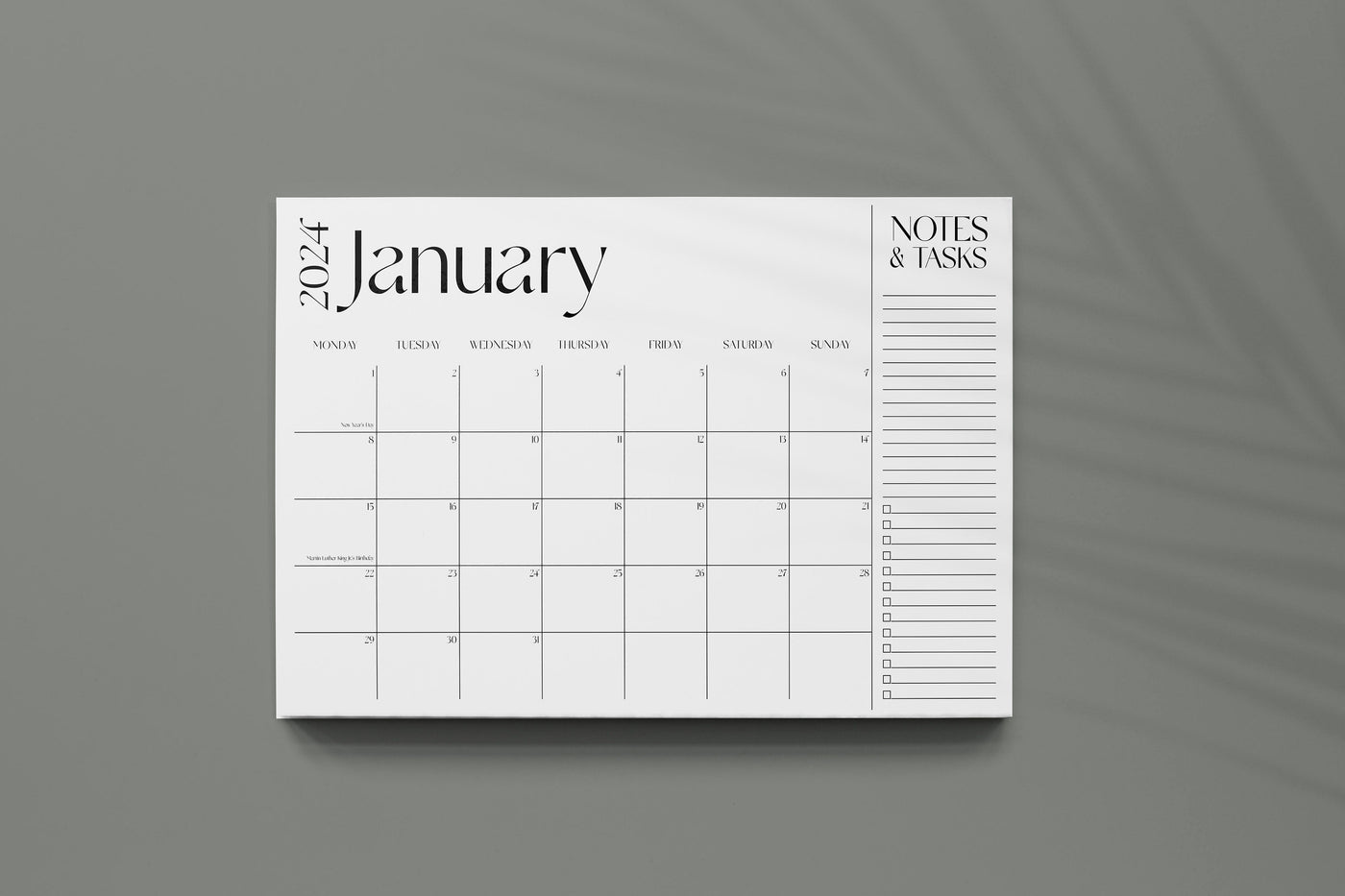 2024 Desk Calendar, MONDAY start, 11x17 Notepad, Large Desk Pad, January to December, Monthly planner note pad, Tear off notepad calendar