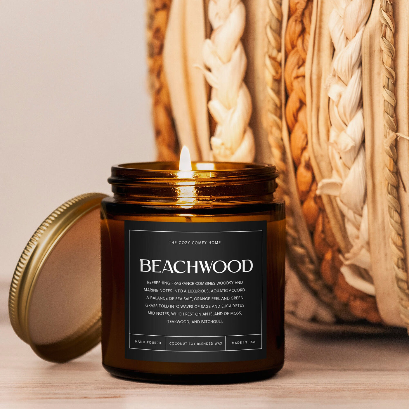 Beachwood hand poured candle, Scented Candle, Coconut soy wax candle, Candle gift for her, Gift For mom, Vegan candle, Gift for Sister