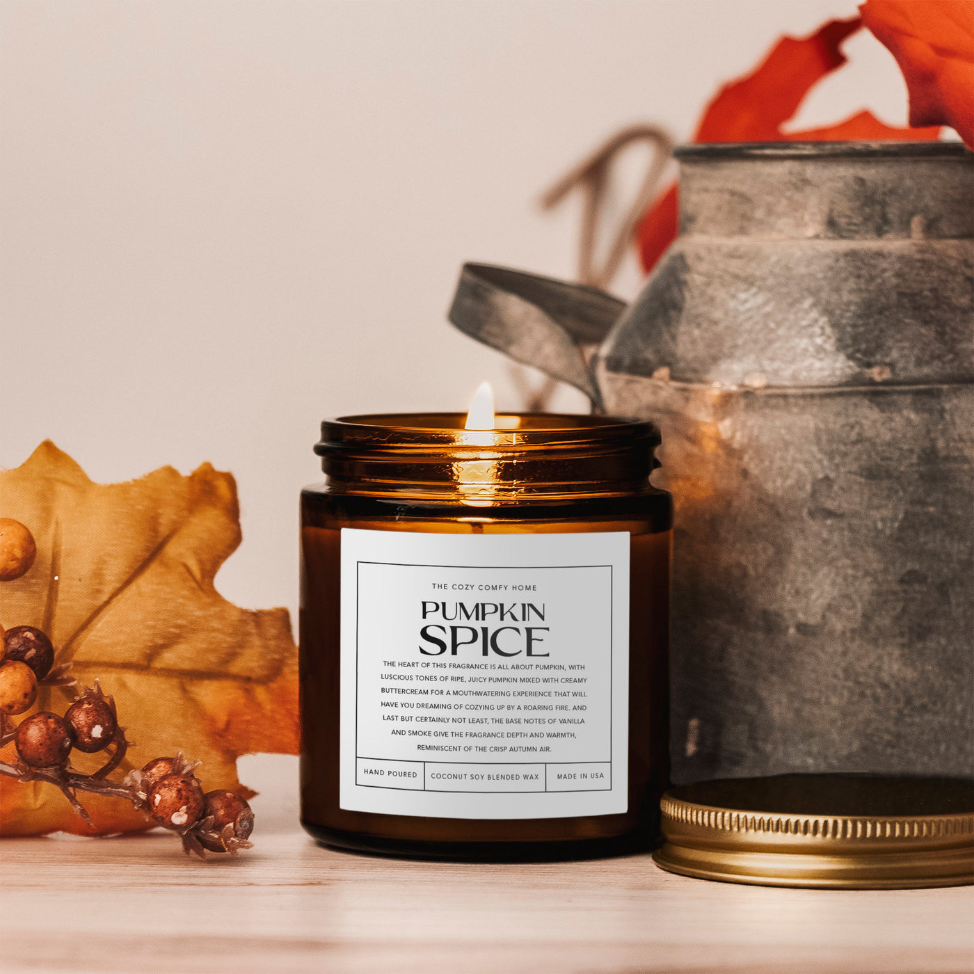 Pumpkin Spice hand poured candle, Scented Vegan Candle, 4 oz and 9 oz Coconut soy wax candle, Gift for her, Gift For mom, Gift for Sister