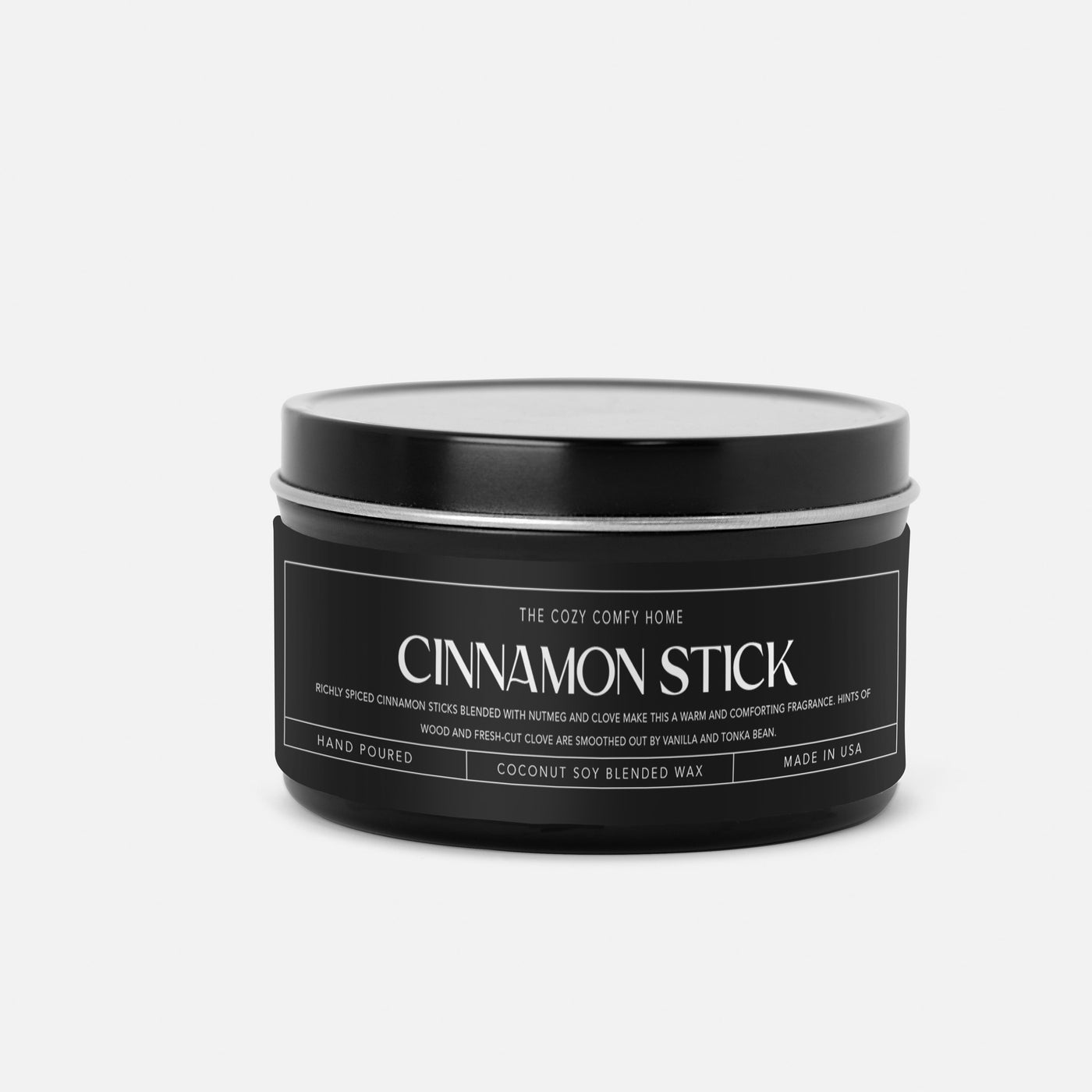 Cinnamon Stick hand poured candle, Scented Vegan Candle, 4 oz or 8 oz coconut soy wax tin candle, Gift for her, Gift For mom Gift for Sister