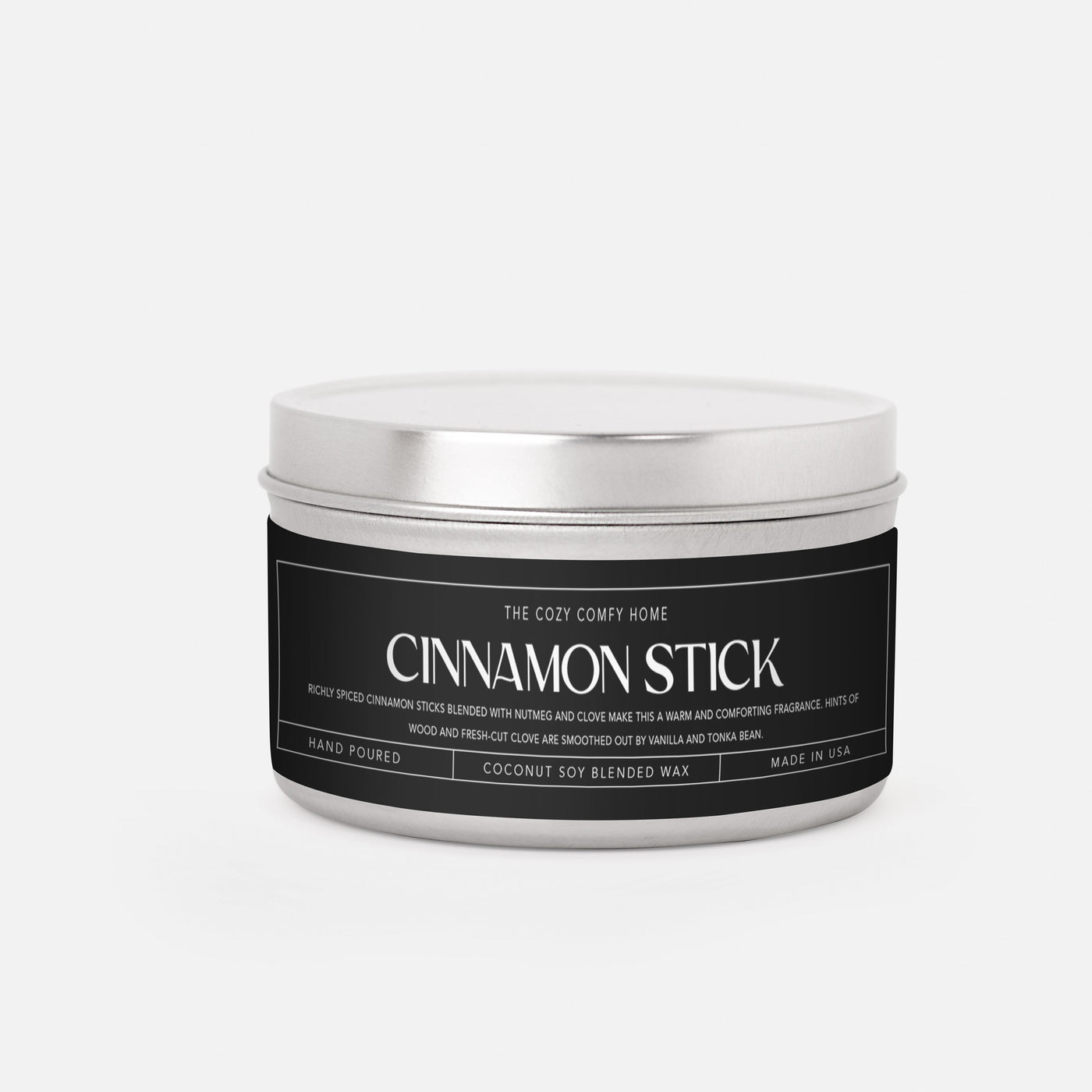 Cinnamon Stick hand poured candle, Scented Vegan Candle, 4 oz or 8 oz coconut soy wax tin candle, Gift for her, Gift For mom Gift for Sister