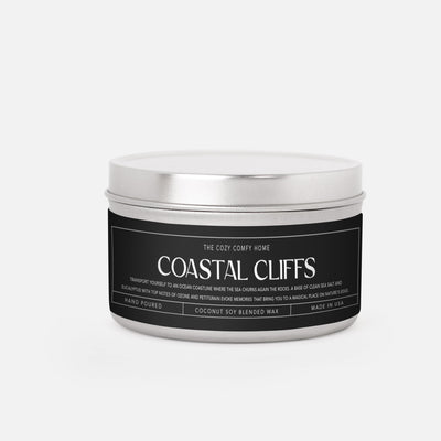 Coastal Cliffs hand poured candle, Scented Vegan Candle, 4 oz or 8 oz coconut soy wax tin candle, Gift for her, Gift For mom Gift for Sister