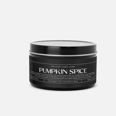 Pumpkin Spice hand poured candle, Scented Vegan Candle, 4 oz or 8 oz coconut soy wax tin candle, Gold Silver or Black, Gift for her