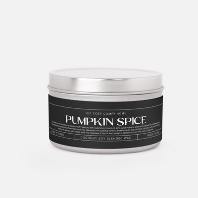 Pumpkin Spice hand poured candle, Scented Vegan Candle, 4 oz or 8 oz coconut soy wax tin candle, Gold Silver or Black, Gift for her