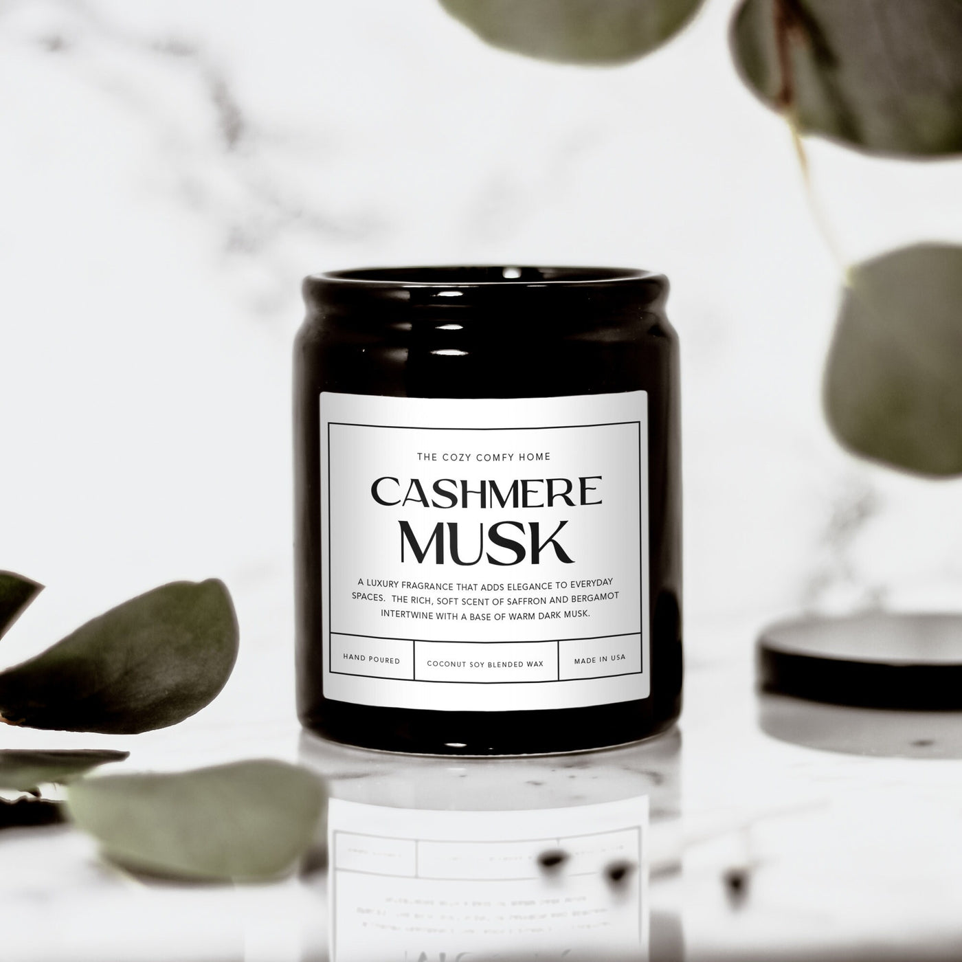 Cashmere Musk hand poured candle, Scented Nontoxic Vegan Candle, 8 oz coconut soy wax tin candle, Black or White Ceramic Candle, Jar Candle