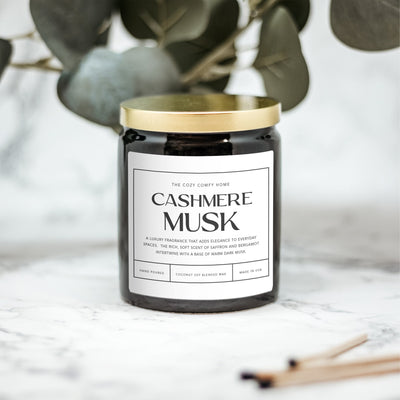 Cashmere Musk hand poured candle, Scented Nontoxic Vegan Candle, 8 oz coconut soy wax tin candle, Black or White Ceramic Candle, Jar Candle