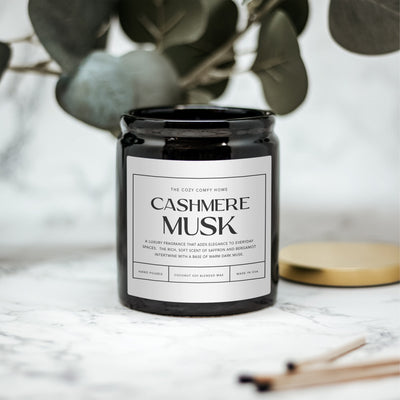 Cashmere Musk hand poured candle, Scented Nontoxic Vegan Candle, 8 oz coconut soy wax tin candle, Black or White Ceramic Candle, Jar Candle