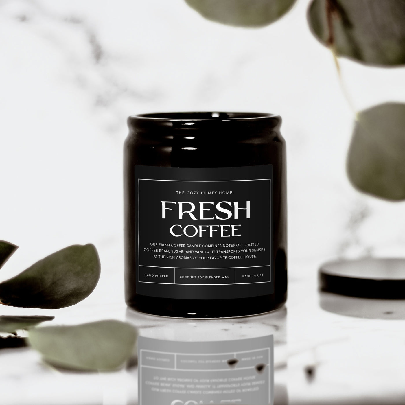 Fresh Coffee hand poured candle, Scented Nontoxic Vegan Candle, 8 oz coconut soy wax tin candle, Black or White Ceramic Candle, Jar Candle