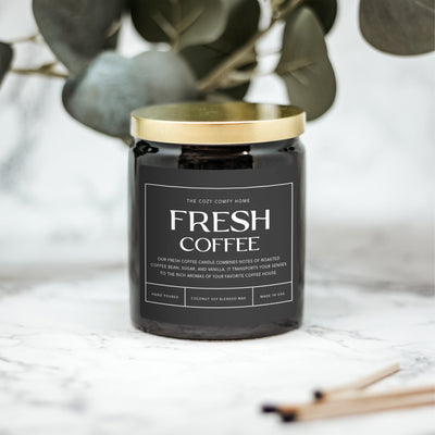 Fresh Coffee hand poured candle, Scented Nontoxic Vegan Candle, 8 oz coconut soy wax tin candle, Black or White Ceramic Candle, Jar Candle