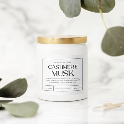 Cashmere Musk hand poured candle, Scented Nontoxic Vegan Candle, 8 oz coconut soy wax tin candle, Black or White Ceramic Candle, Jar Candle