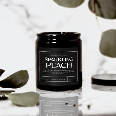 Sparkling Peach hand poured candle, Scented Nontoxic Candle, 8 oz coconut soy wax candle, Black or White ceramic jar, Wholesale Available