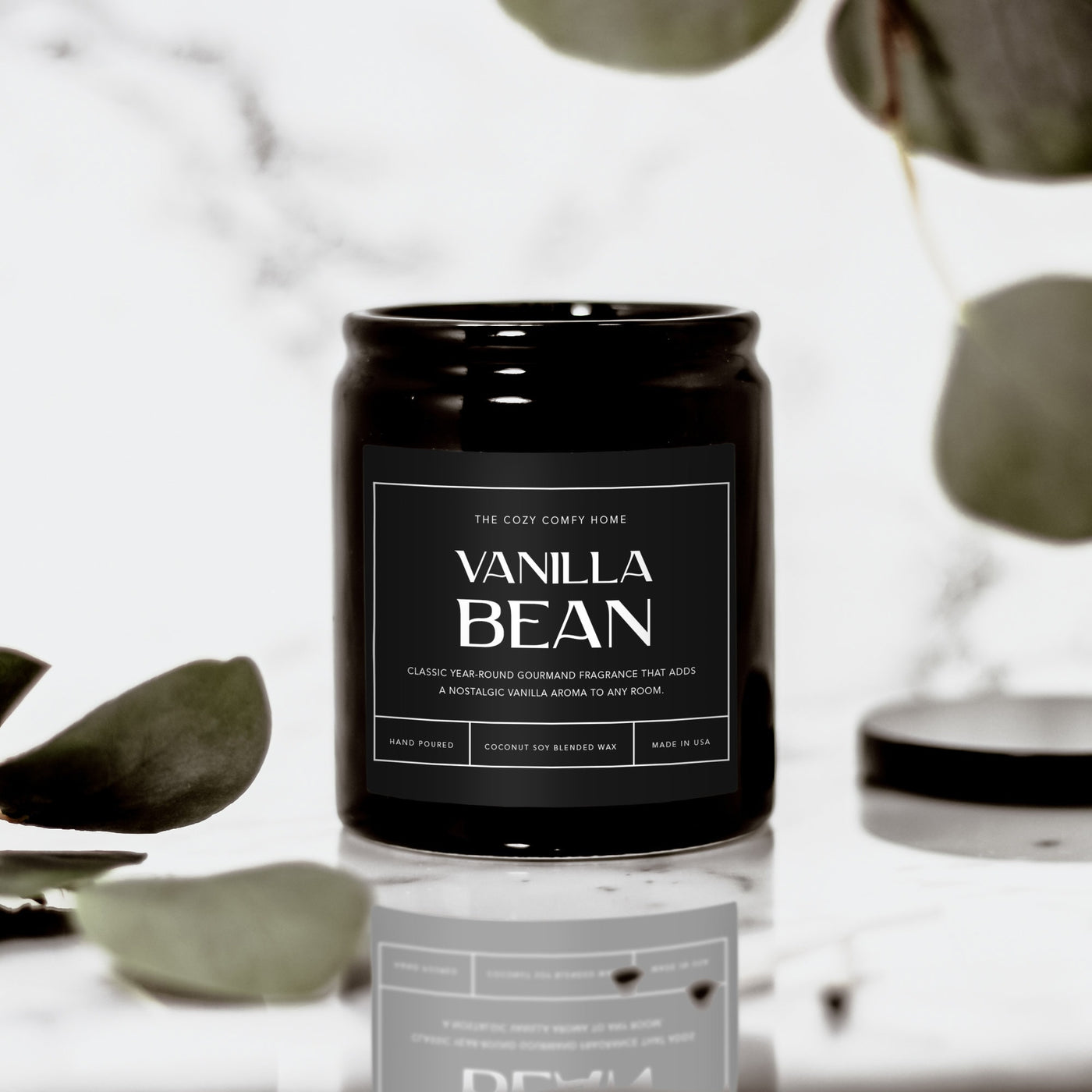 Vanilla Bean hand poured candle, Scented Nontoxic Candle, 8 oz coconut soy wax candle, Black or White ceramic jar, Wholesale Available