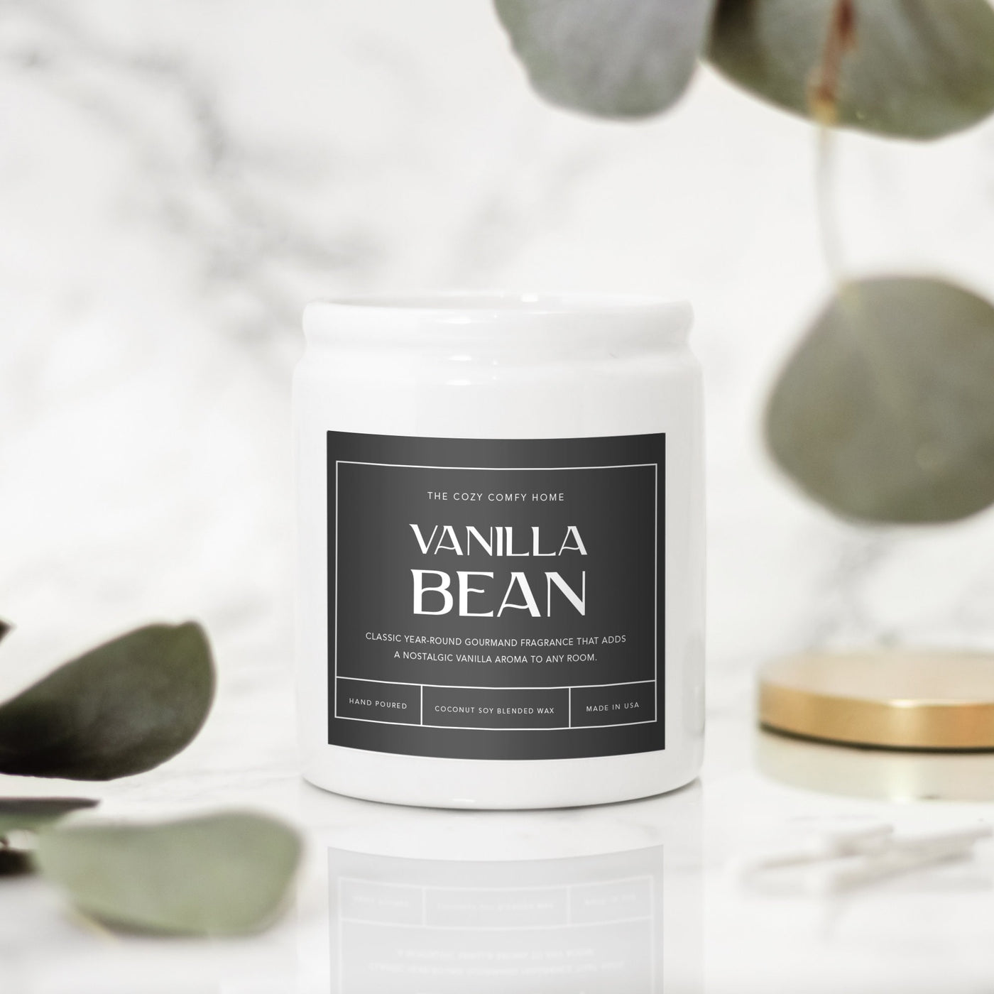 Vanilla Bean hand poured candle, Scented Nontoxic Candle, 8 oz coconut soy wax candle, Black or White ceramic jar, Wholesale Available