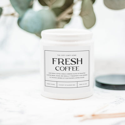 Fresh Coffee hand poured candle, Scented Nontoxic Vegan Candle, 8 oz coconut soy wax tin candle, Black or White Ceramic Candle, Jar Candle