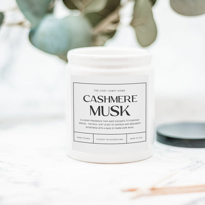 Cashmere Musk hand poured candle, Scented Nontoxic Vegan Candle, 8 oz coconut soy wax tin candle, Black or White Ceramic Candle, Jar Candle