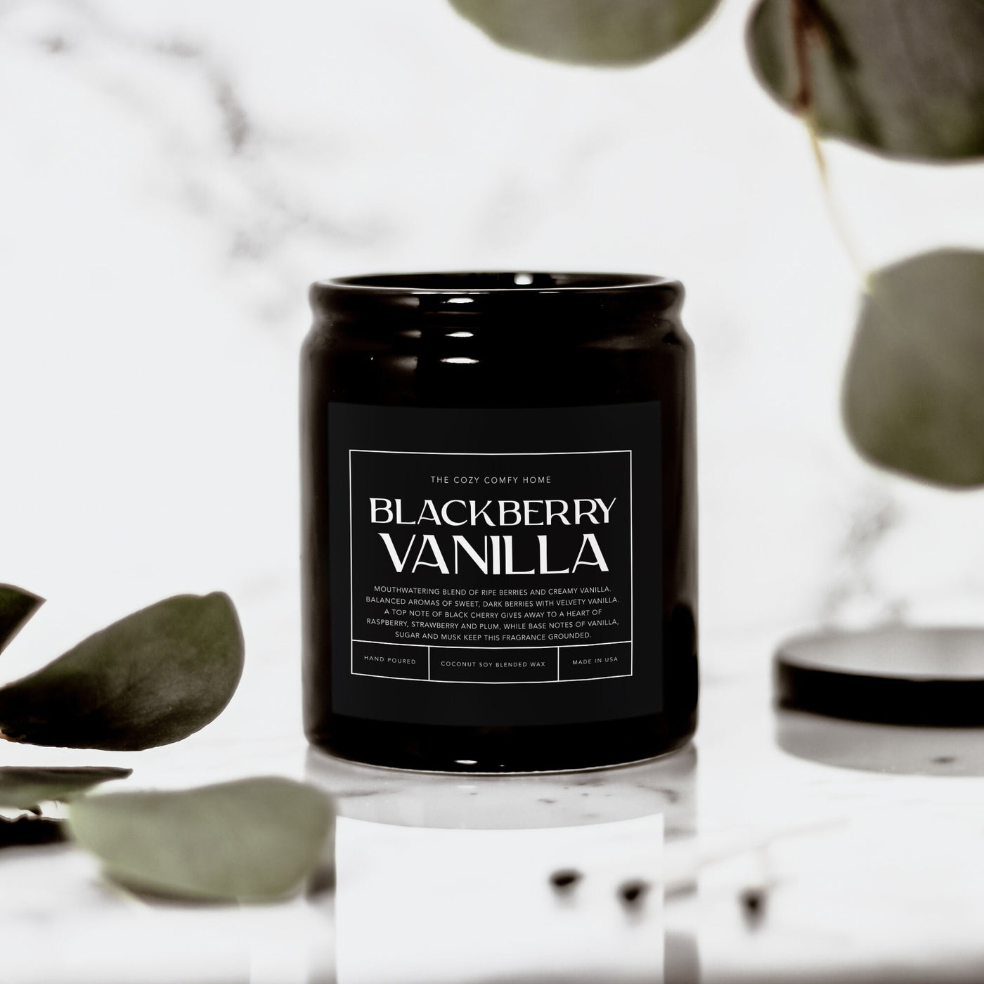 Blackberry Vanilla hand poured candle, Scented Nontoxic Candle, 8 oz coconut soy wax candle, Black or White ceramic jar, Wholesale Available