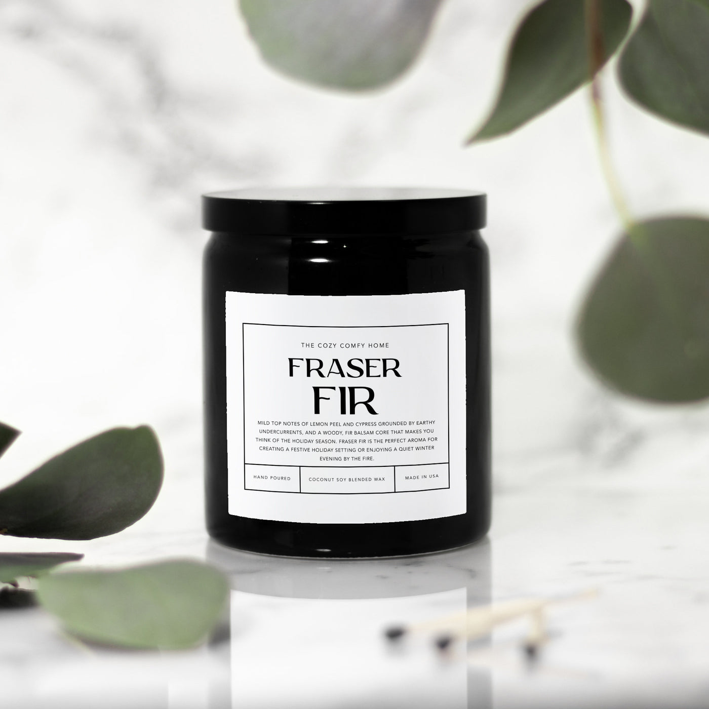 Fraser Fir hand poured candle, Scented Nontoxic Candle, 8 oz coconut soy wax candle, Black or White ceramic jar, Wholesale Available