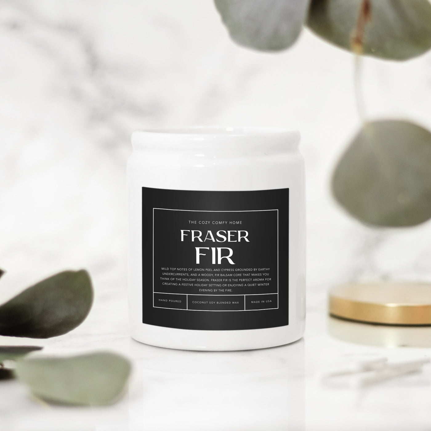 Fraser Fir hand poured candle, Scented Nontoxic Candle, 8 oz coconut soy wax candle, Black or White ceramic jar, Wholesale Available