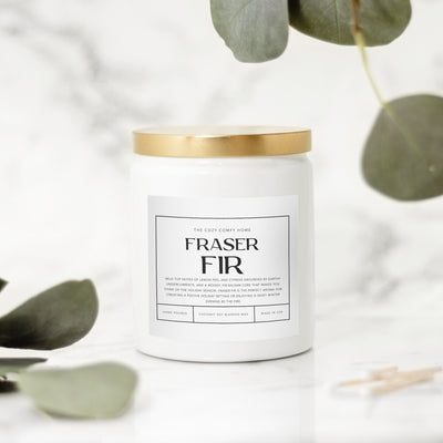 Fraser Fir hand poured candle, Scented Nontoxic Candle, 8 oz coconut soy wax candle, Black or White ceramic jar, Wholesale Available