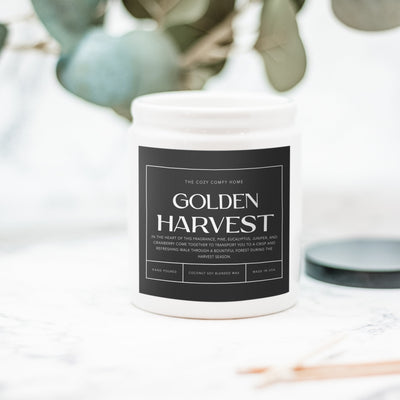 Golden Harvest hand poured candle, Scented Nontoxic Candle, 8 oz coconut soy wax candle, Black or White ceramic jar, Wholesale Available