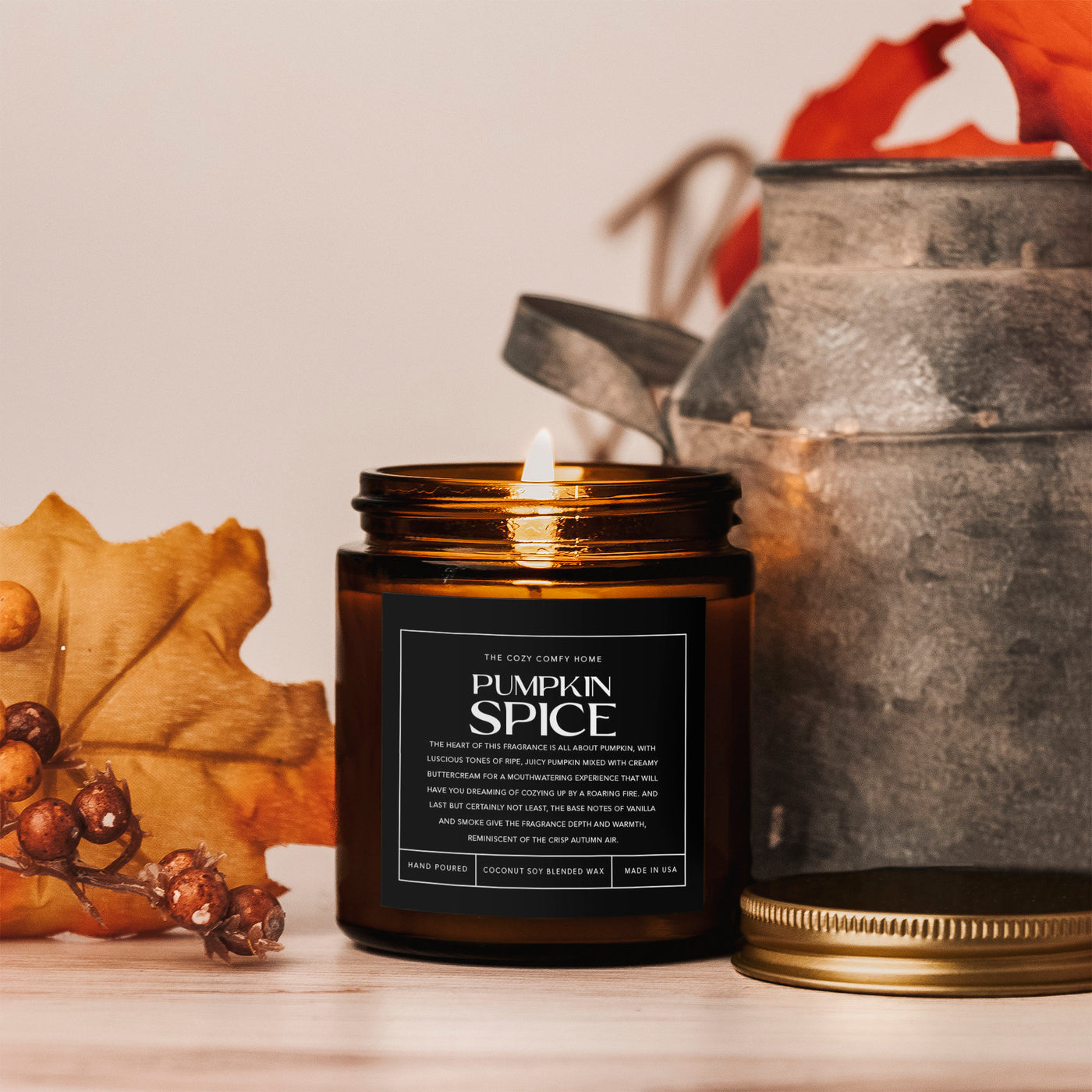 Pumpkin Spice hand poured candle, Scented Vegan Candle, 4 oz and 9 oz Coconut soy wax candle, Gift for her, Gift For mom, Gift for Sister