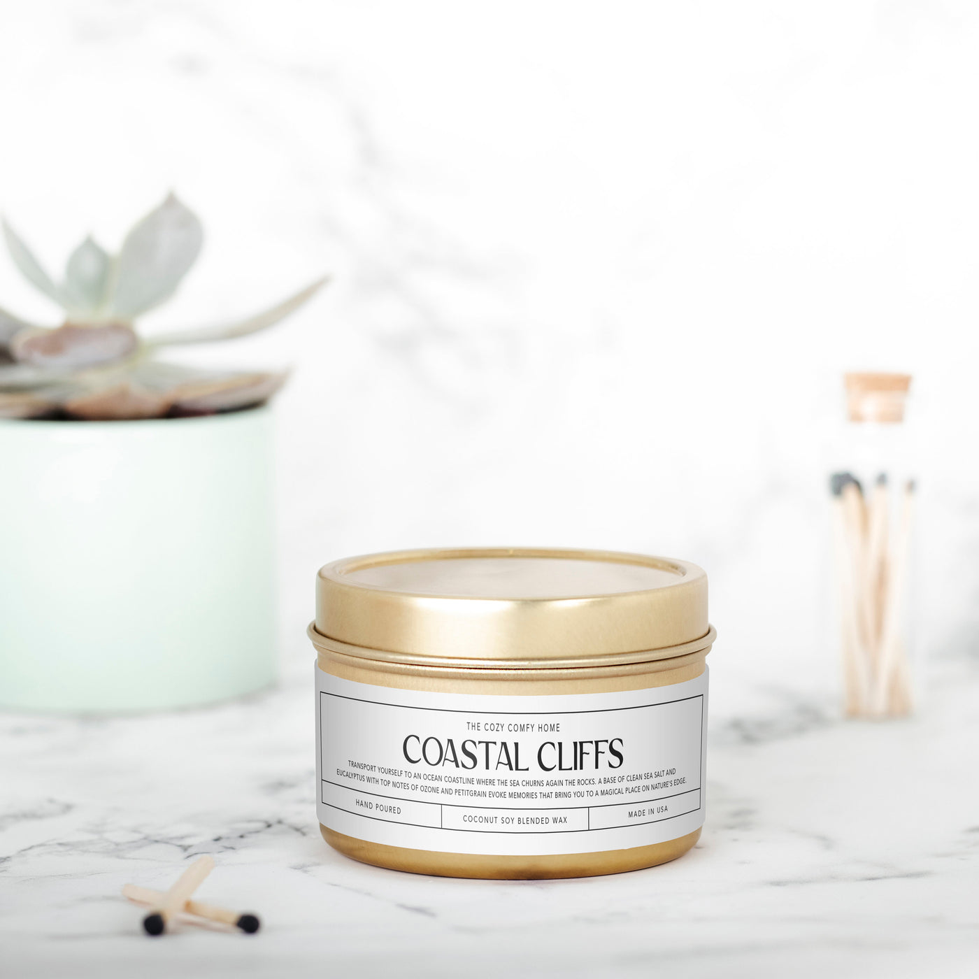 Coastal Cliffs hand poured candle, Scented Vegan Candle, 4 oz or 8 oz coconut soy wax tin candle, Gift for her, Gift For mom Gift for Sister