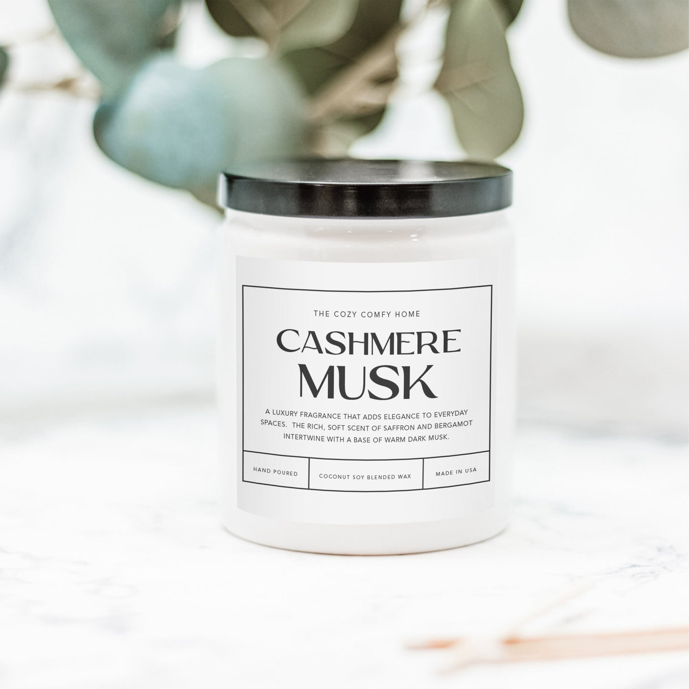 Cashmere Musk hand poured candle, Scented Nontoxic Vegan Candle, 8 oz coconut soy wax tin candle, Black or White Ceramic Candle, Jar Candle