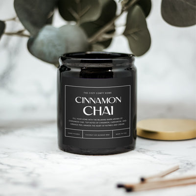 Cinnamon Chai hand poured candle, Scented Nontoxic Vegan Candle, 8 oz coconut soy wax tin candle, Black or White Ceramic Candle, Jar Candle