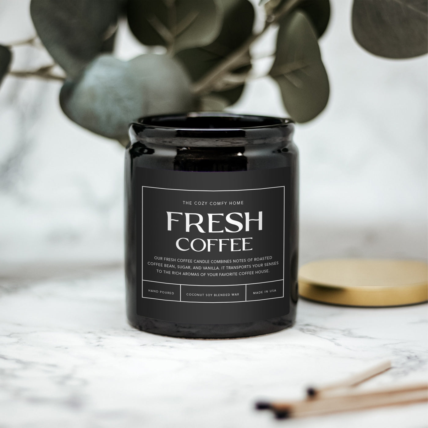 Fresh Coffee hand poured candle, Scented Nontoxic Vegan Candle, 8 oz coconut soy wax tin candle, Black or White Ceramic Candle, Jar Candle