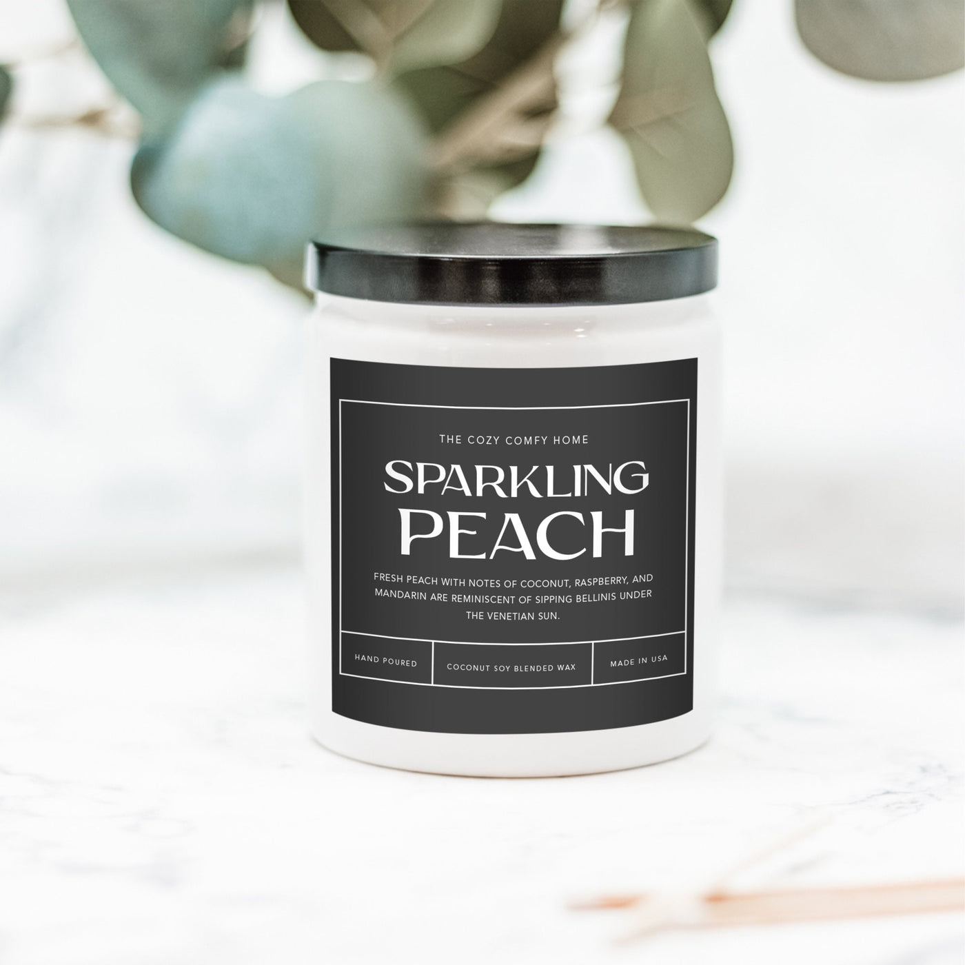 Sparkling Peach hand poured candle, Scented Nontoxic Candle, 8 oz coconut soy wax candle, Black or White ceramic jar, Wholesale Available