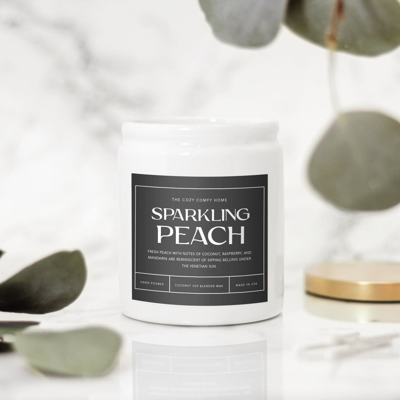 Sparkling Peach hand poured candle, Scented Nontoxic Candle, 8 oz coconut soy wax candle, Black or White ceramic jar, Wholesale Available