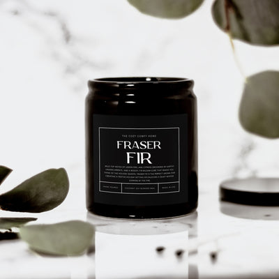 Fraser Fir hand poured candle, Scented Nontoxic Candle, 8 oz coconut soy wax candle, Black or White ceramic jar, Wholesale Available