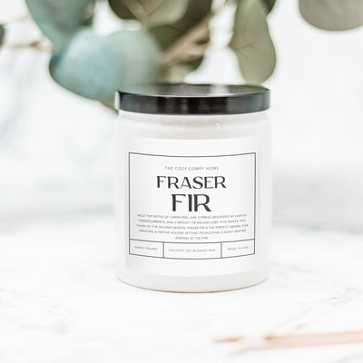 Fraser Fir hand poured candle, Scented Nontoxic Candle, 8 oz coconut soy wax candle, Black or White ceramic jar, Wholesale Available