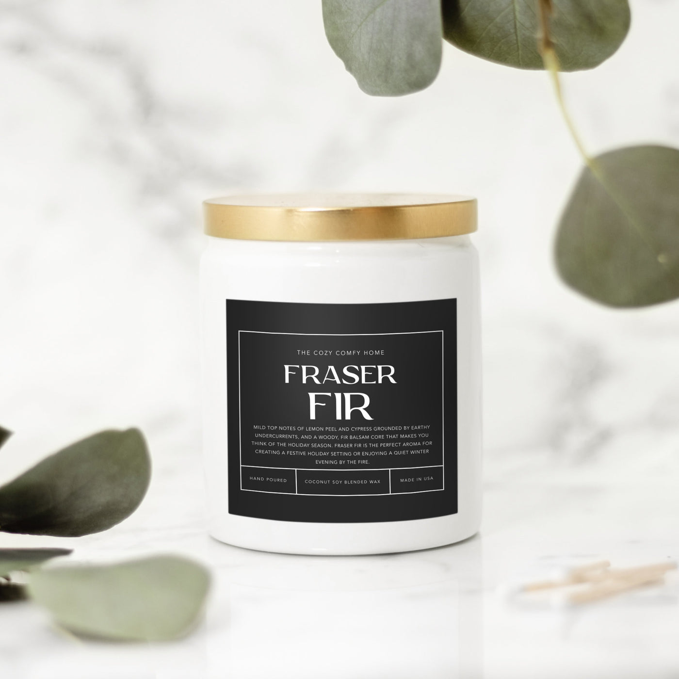 Fraser Fir hand poured candle, Scented Nontoxic Candle, 8 oz coconut soy wax candle, Black or White ceramic jar, Wholesale Available