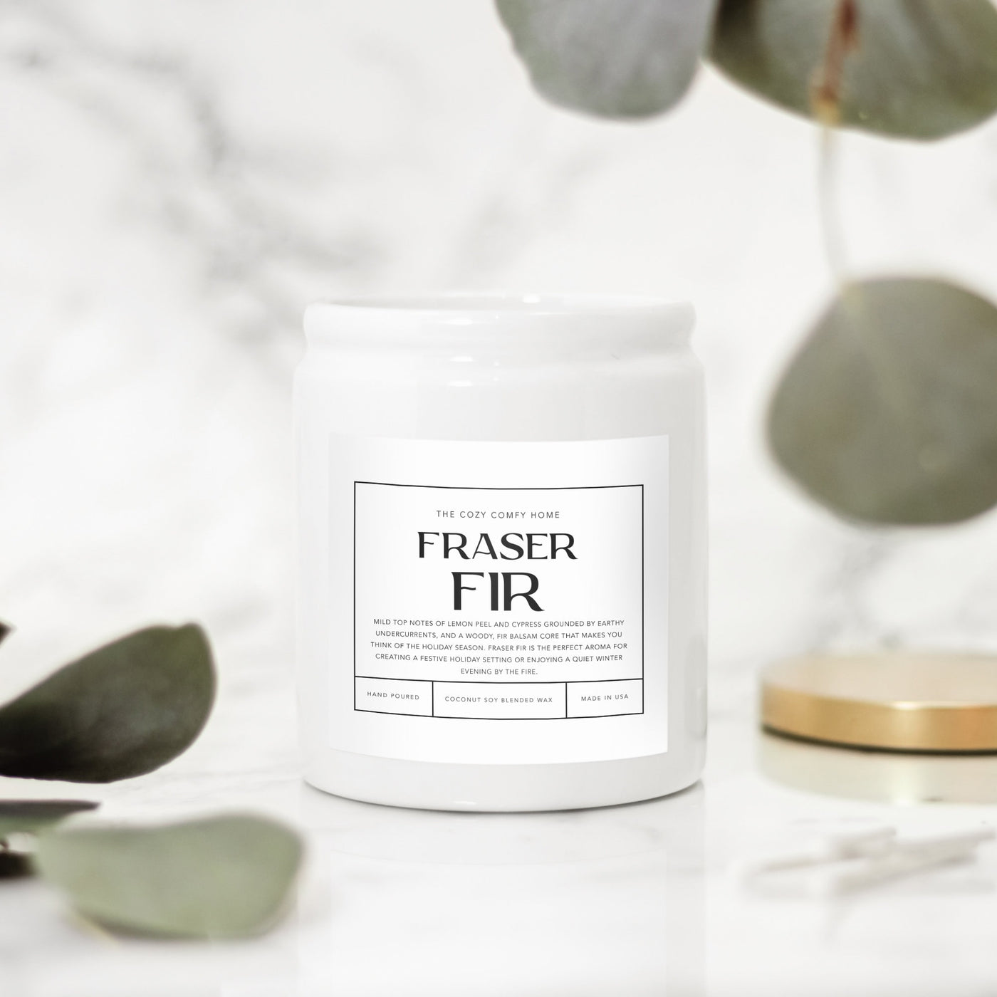 Fraser Fir hand poured candle, Scented Nontoxic Candle, 8 oz coconut soy wax candle, Black or White ceramic jar, Wholesale Available