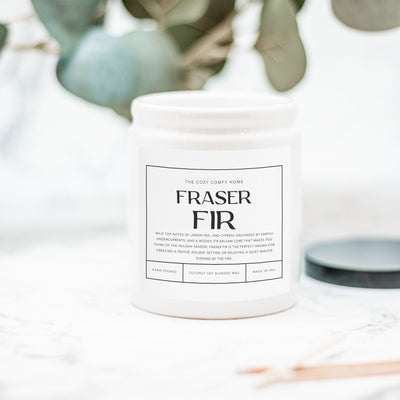 Fraser Fir hand poured candle, Scented Nontoxic Candle, 8 oz coconut soy wax candle, Black or White ceramic jar, Wholesale Available