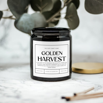 Golden Harvest hand poured candle, Scented Nontoxic Candle, 8 oz coconut soy wax candle, Black or White ceramic jar, Wholesale Available